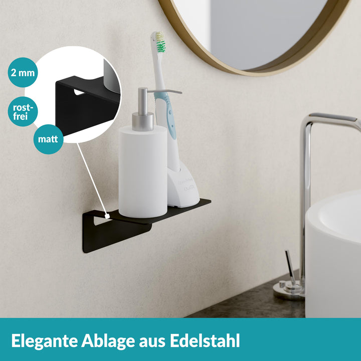 Badablage schwarz ohne Bohren - 14 cm - Edelstahl - Matt