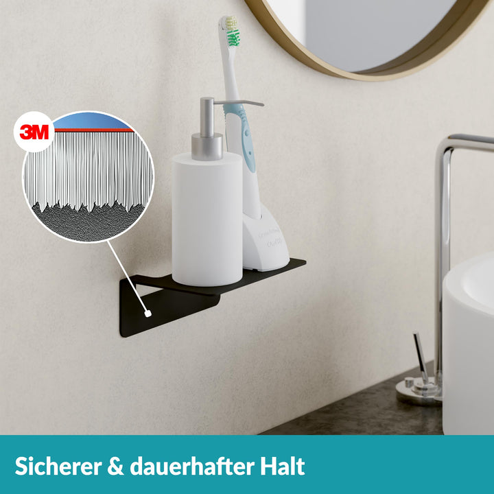 Badablage schwarz ohne Bohren - 14 cm - Edelstahl - Matt