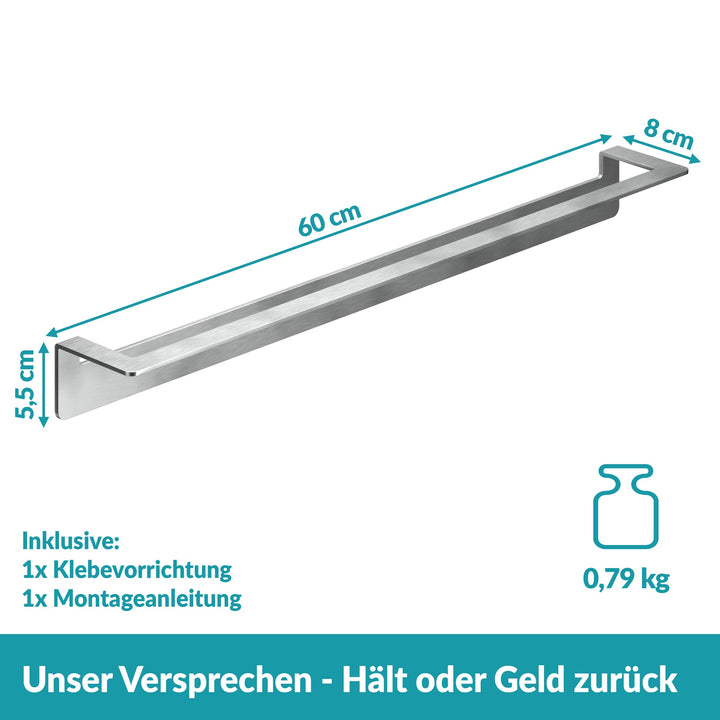 Handtuchstange ohne Bohren - 60 cm - rostfreier Edelstahl - Silber