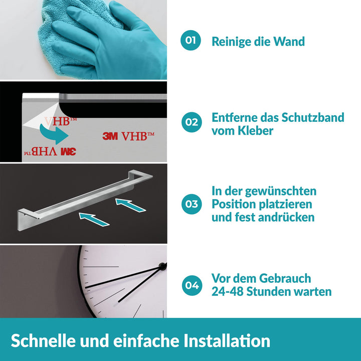 Handtuchstange 45 cm - Edelstahl - 45 cm - ohne Bohren