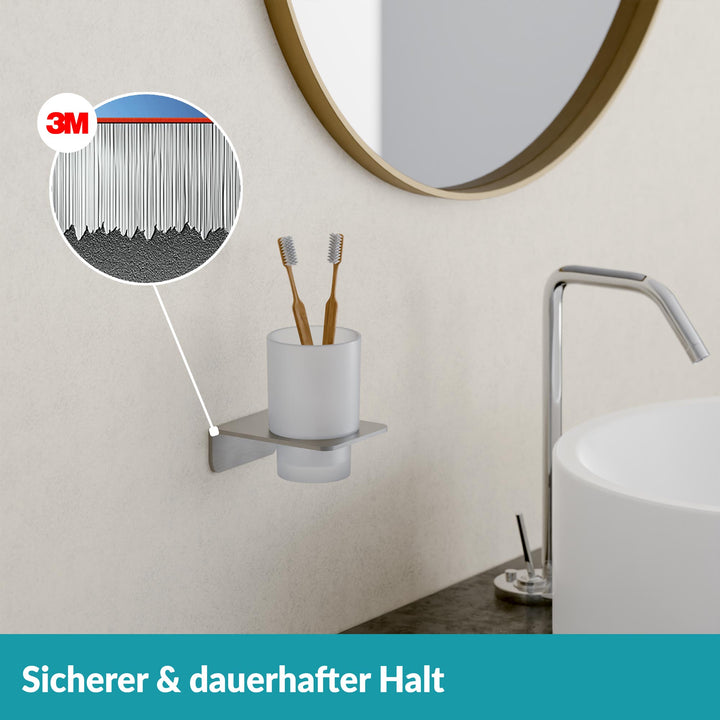 Zahnputzbecher rund silber - Glas und Edelstahl - ohne bohren