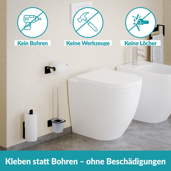 Toilettenpapierhalter Schwarz ohne Bohren - Edelstahl
