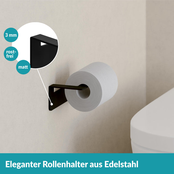 Toilettenpapierhalter Schwarz ohne Bohren - Edelstahl