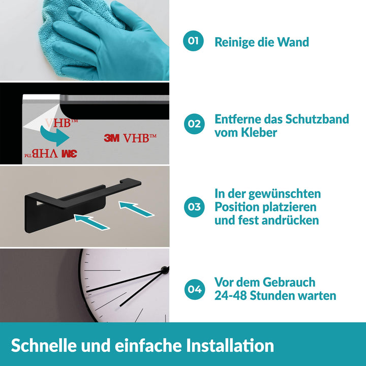 Toilettenpapierhalter Schwarz ohne Bohren - Edelstahl