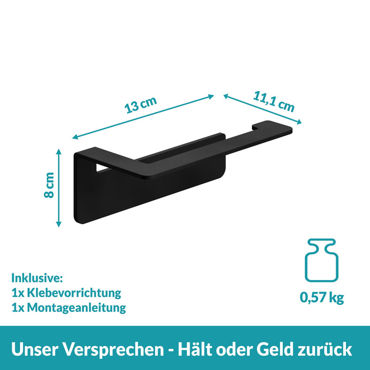 Toilettenpapierhalter Schwarz ohne Bohren - Edelstahl