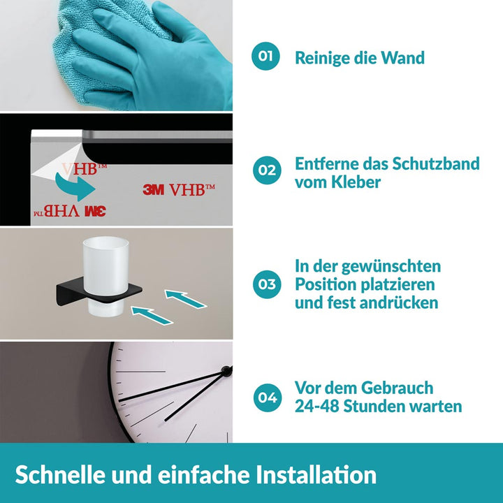 Zahnputzbecherhalter Schwarz - Ohne Bohren - zum Kleben