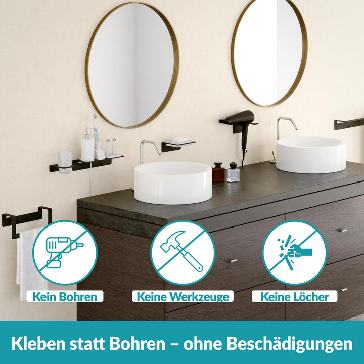 Schwarze Seifenschale und Halter zur Wandmontage - Ohne Bohren - Edelstahl