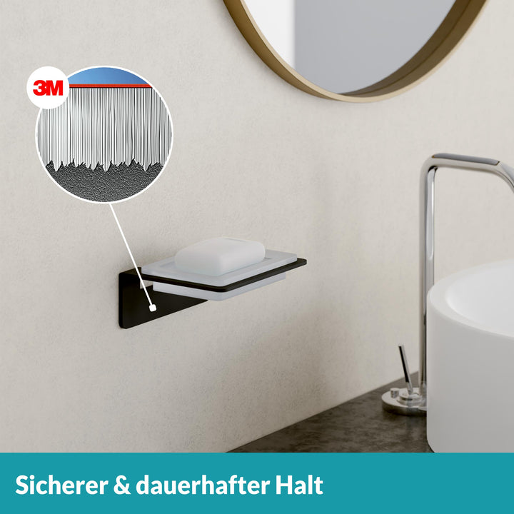 Schwarze Seifenschale und Halter zur Wandmontage - Ohne Bohren - Edelstahl