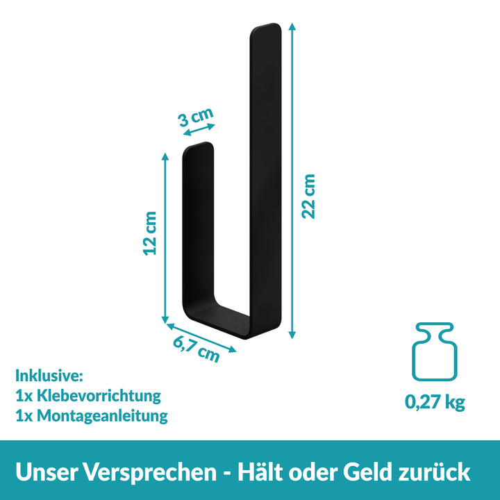 Ersatzrollenhalter schwarz ohne Bohren - Wandmontage - Edelstahl