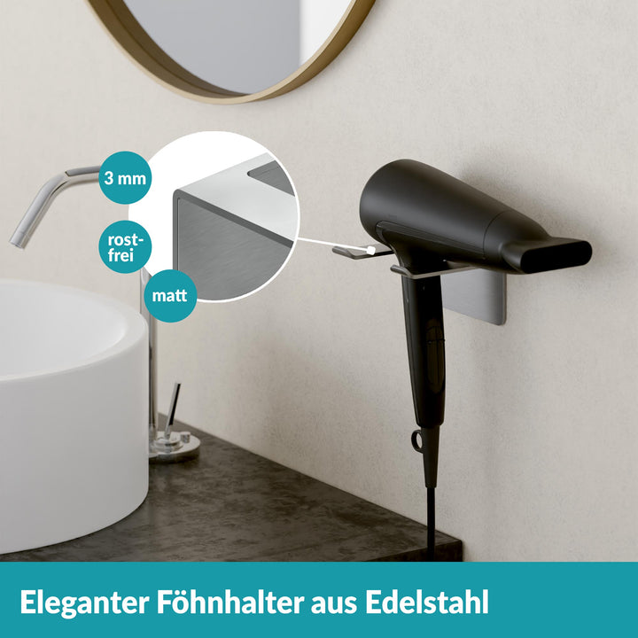 Föhnhalter Silber - Edelstahl - Ohne Bohren
