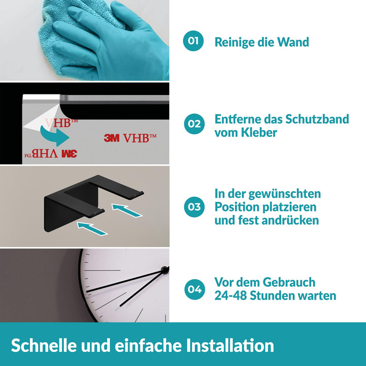 Föhnhalter ohne Bohren - Mattes Schwarz - Edelstahl