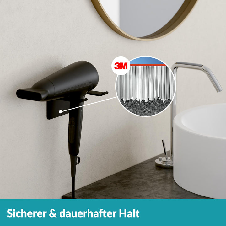 Föhnhalter ohne Bohren - Mattes Schwarz - Edelstahl