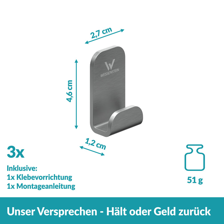 Handtuchhaken Set silber - 3  Edelstahl Haken - ohne bohren