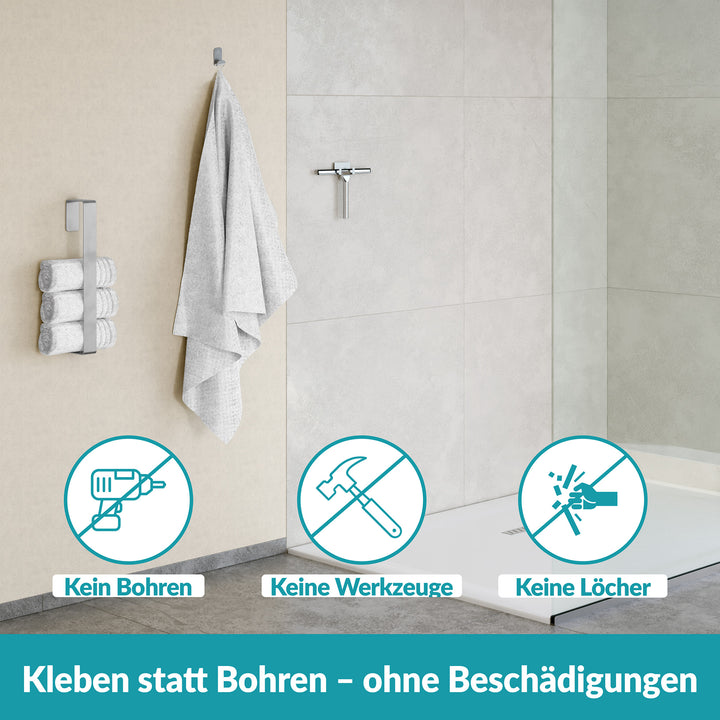 Handtuchhaken silber - 1 Haken aus Edelstahl - ohne bohren - selbstklebend
