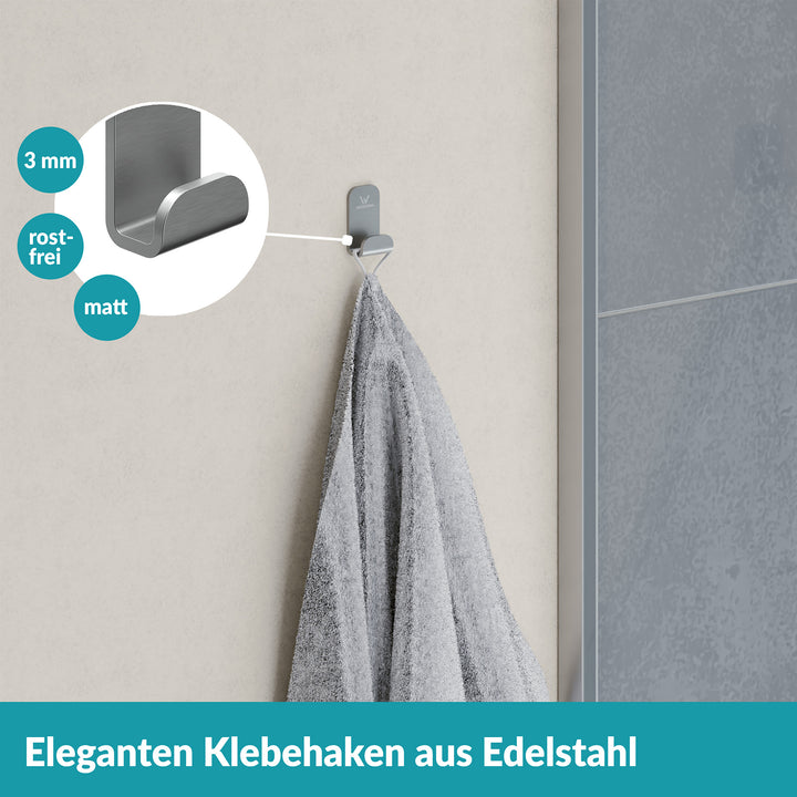 Handtuchhaken Set silber - 4  Edelstahl Haken - ohne bohren