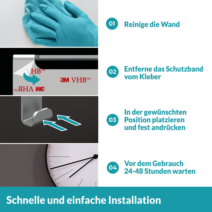 Handtuchhaken Set silber - 3  Edelstahl Haken - ohne bohren