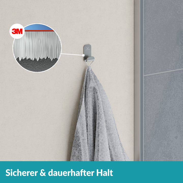 Handtuchhaken silber - 1 Haken aus Edelstahl - ohne bohren - selbstklebend