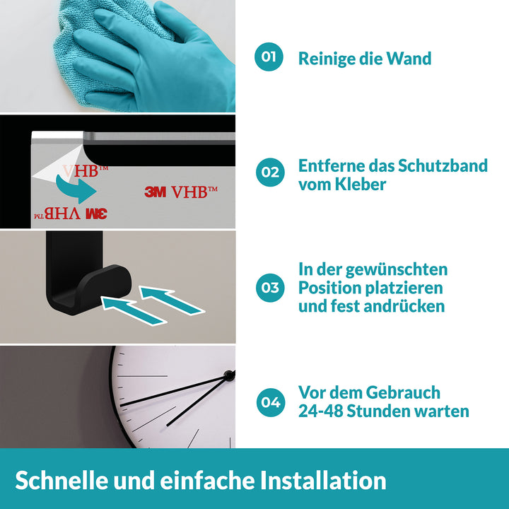 Handtuchhaken Set schwarz - 2  Edelstahl Haken - ohne Bohren