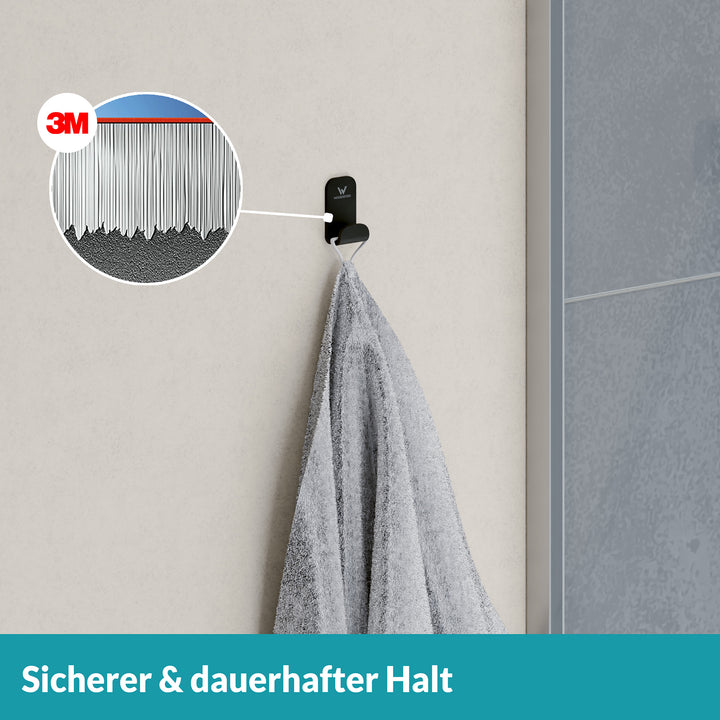 Handtuchhaken Set schwarz - 3  Edelstahl Haken - ohne Bohren